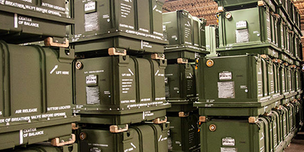 Stacked boxes in a warehouse