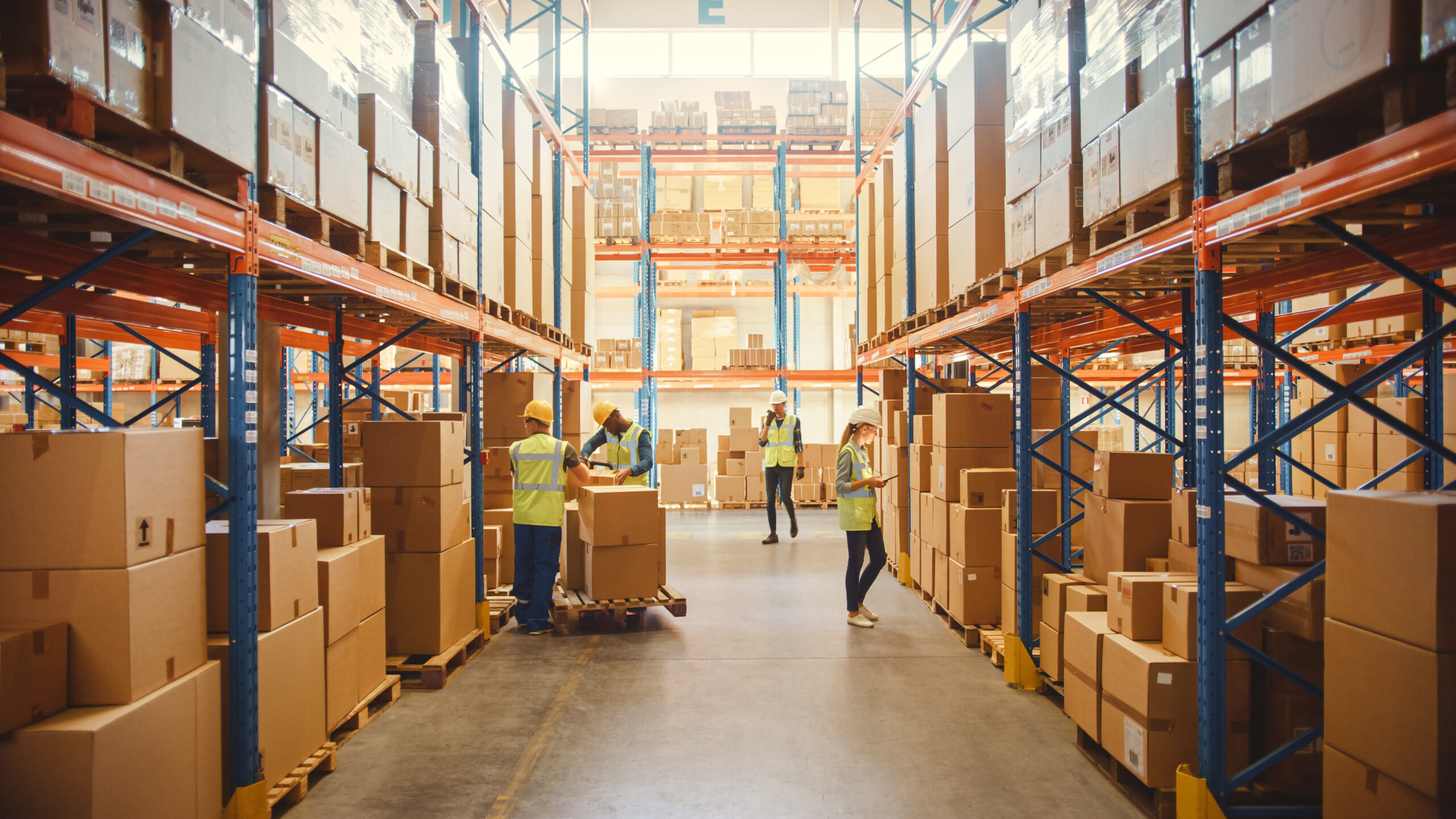 Warehouse Workers Organizing Packages for Shipping