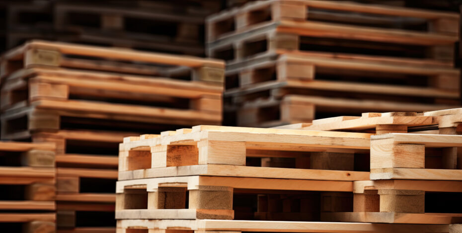 Custom Wood Pallets Stacked in Warehouse
