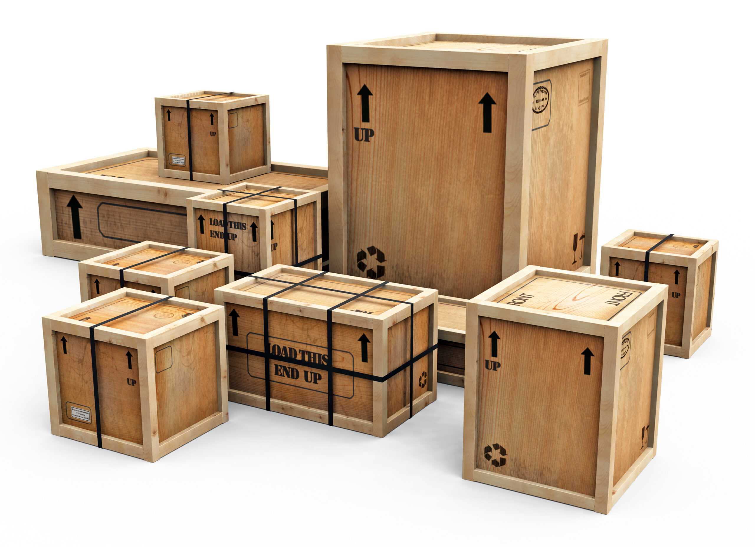 Wood shipping crates in different sizes