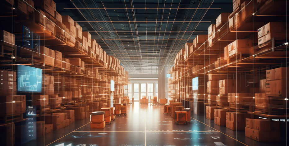 Futuristic warehouse showcasing digitization and engineering