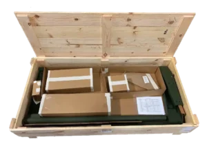 large wooden crate with boxes inside