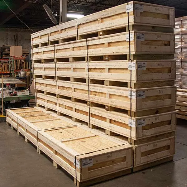 Custom crates stacked on top of each other