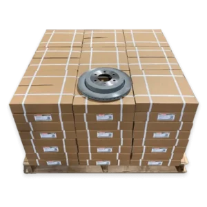 large pallet with many small boxes with automotive items ready to ship